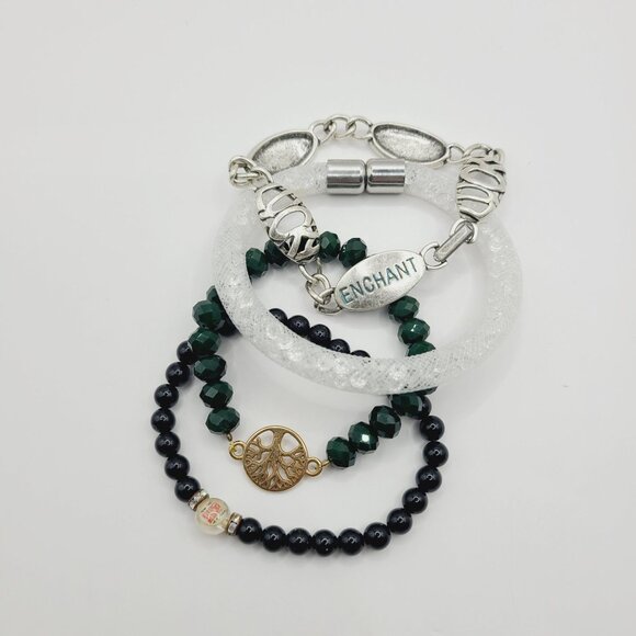 Bracelet Lot Enchant Silver Charm Resin Bead Tree Of Life and Magnet Closures - Picture 2 of 9